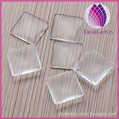 Wholesale fancy 20mm 25mm square transparant clear glass cabochon ,flat on both side glass cabochon